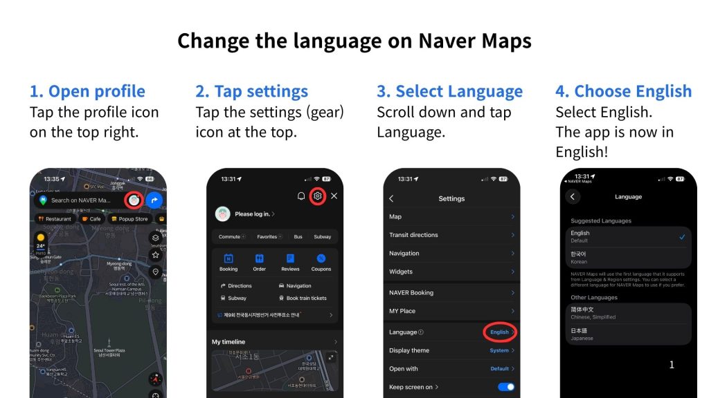 How to change NAVER Map language to English