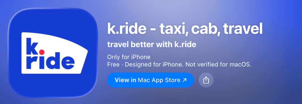 k.ride taxi app for foreign tourists in Korea