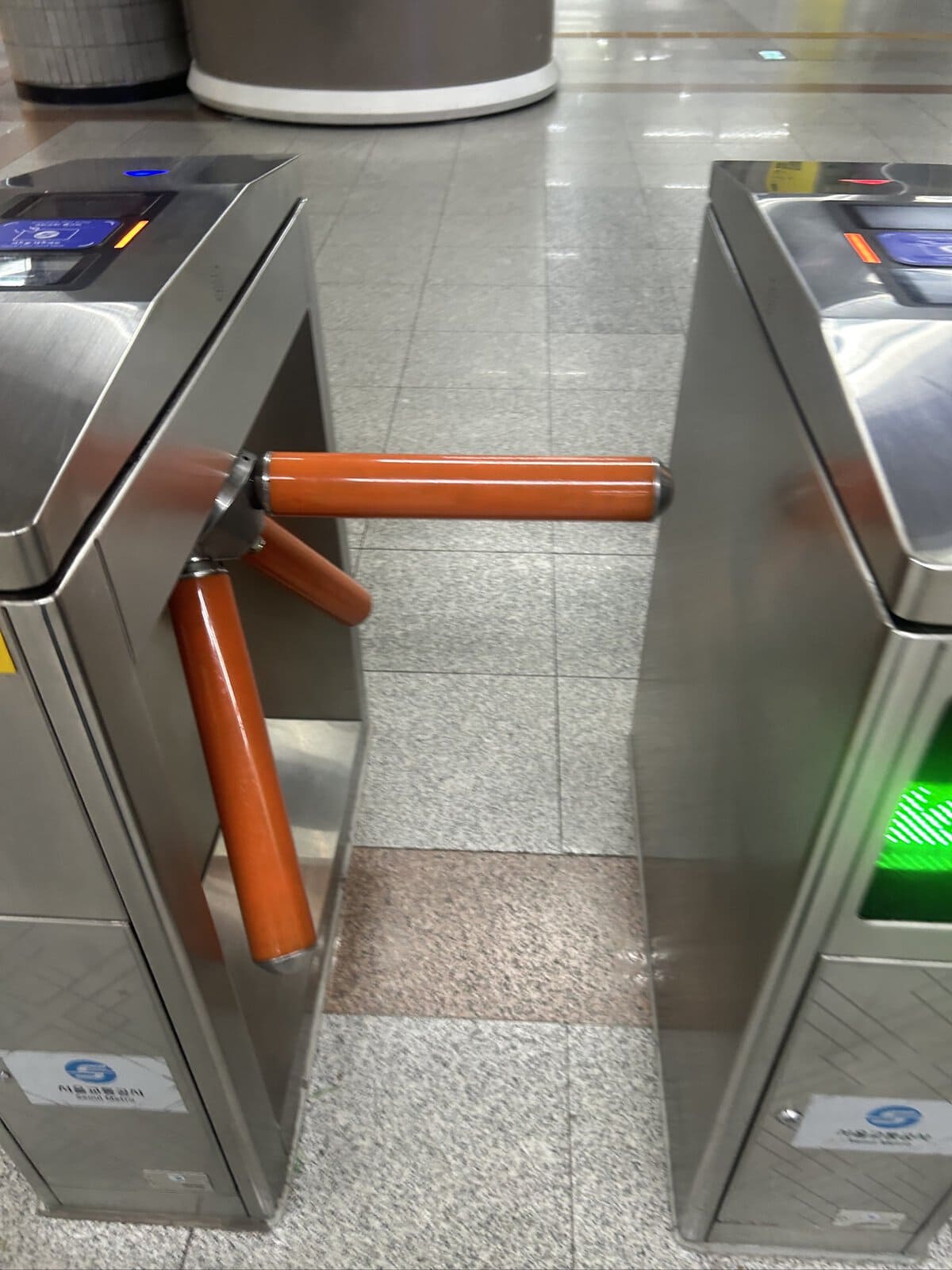 Fare gates in a Seoul subway station